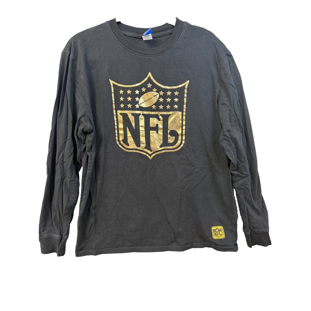 NFL Mens Long Sleeve T-Shirt Black Gold Foil Shield Logo Cotton MLMI567F Large